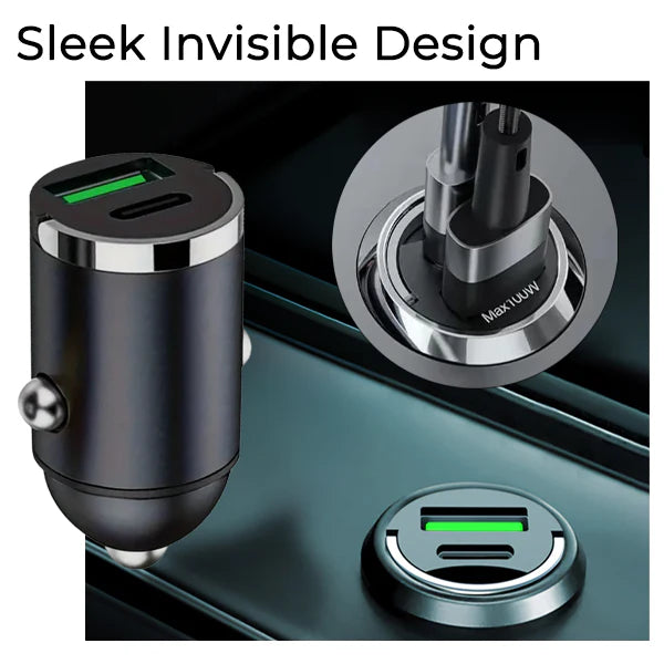 Invisible Fast-Charging 2 Port USB Car Charger Adaptor (USB Type-A & Type-C)
