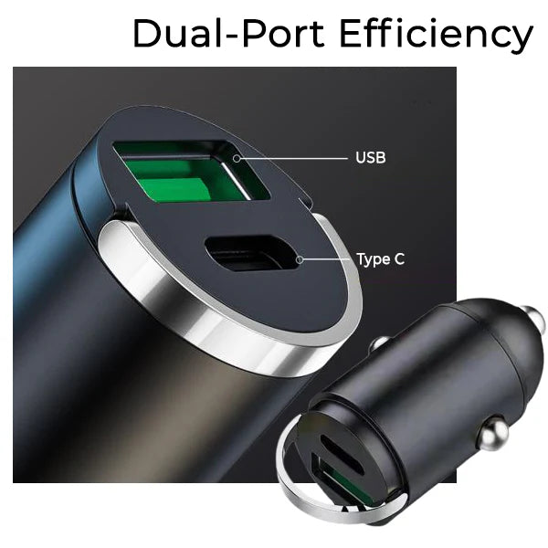 Invisible Fast-Charging 2 Port USB Car Charger Adaptor (USB Type-A & Type-C)