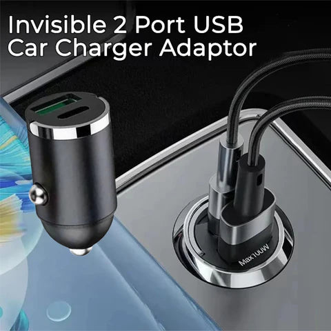 Invisible Fast-Charging 2 Port USB Car Charger Adaptor (USB Type-A & Type-C)
